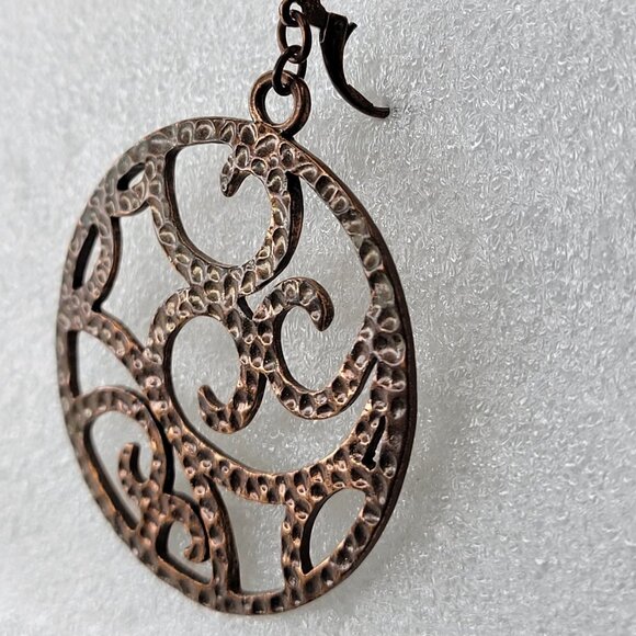 Round Antique Bronze Hued Filigree Earrings - Picture 3 of 12